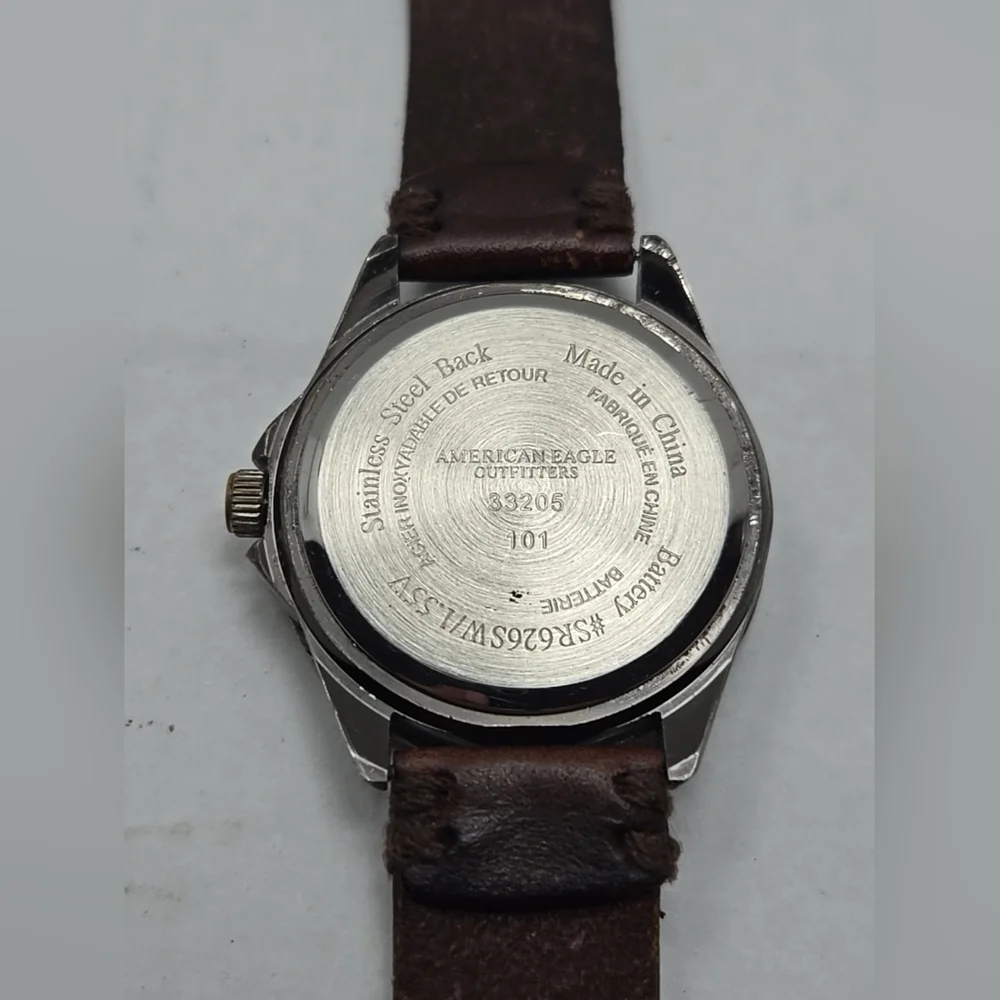 American Eagle Outfitters Men Sport Brown Leather 42mm Quartz Watch 7 1/2